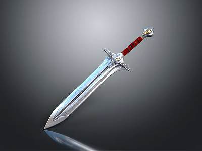 Elegant Silver Sword With Red Handle And Ornate Pommel Shiny Finish 3d model