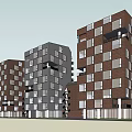Modern Office Building Complex With Brown And Gray Facade And Multi Storey Design 3d model