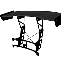 Black Curved Gaming Desk With Hollow Metal Frame And Wing Extensions