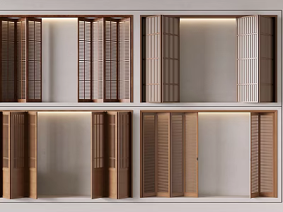 Modern Wooden Folding Doors With Various Interior Space Dividing Designs 3d model