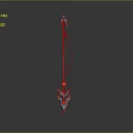 Intricate Long Handled Weapon With Metallic Shaft Blue Orange Accents And Decorative Parts