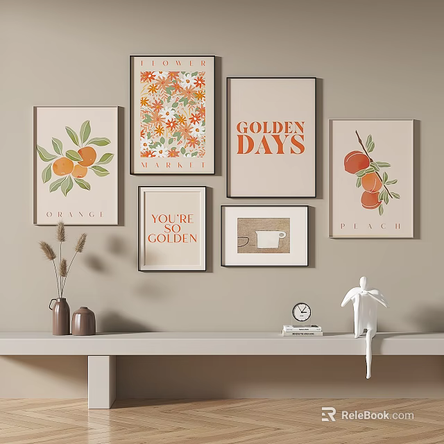 Chic Wall Art And Shelf Decor With Vase Sculpture Clock 3d model