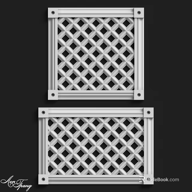 White Metal Components With Diamond Lattice Pattern And Frame Structure 3d model 