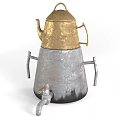 Daily Electrical Appliance Golden Kettle On Silver Base With Handles And Faucet