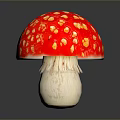 Vibrant Red Round Cap Mushroom with Yellow Spots and White Stem as Food Display Item