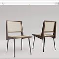 Modern Single Chair Featuring Wooden Frame Woven Seat and Metal Legs Design