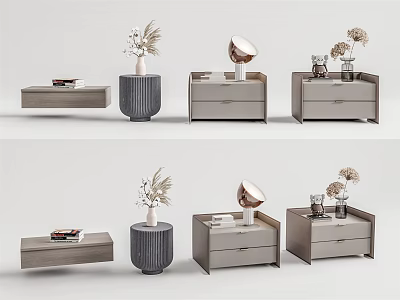 Modern Bedside Tables Interior Design With Drawer Storage Decorative Vase And Books 3d model