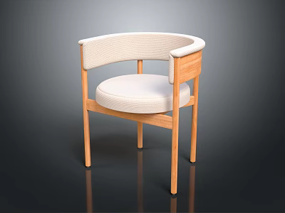Stylish Modern Single Chair With Wooden Frame Curved Backrest And White Cushion 3d model