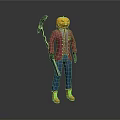 Halloween Themed Character Model With Pumpkin Head Red Coat Blue Pants Yellow Boots And Scythe