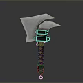 Medieval Battle Axe With Silver Blade Red Handle And Golden Decorative Metal Fittings