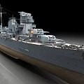 Historical Warship 3D Model With Detailed Deck Main Turrets And Superstructure 3d model