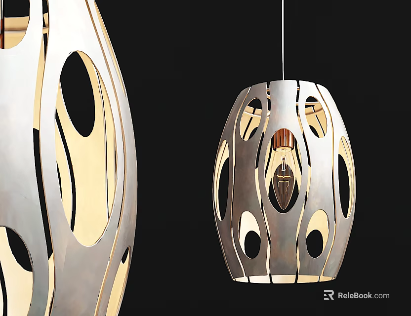 Modern Metallic Pendant Light With Perforated Design And Warm Glowing Light 3d model 