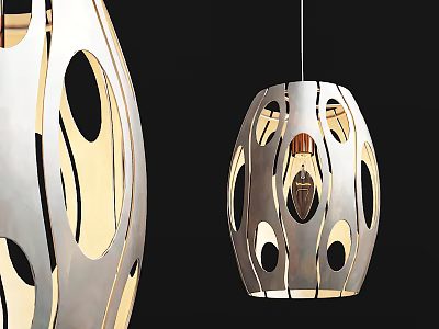 Modern Metallic Pendant Light With Perforated Design And Warm Glowing Light 3d model