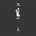Stylish Women's Outfit With White T Shirt Blue Denim Shorts Brown Boots Hat And Handbag