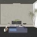 Transparent Glass Coffee Table with Books Decor in Modern Room with Fireplace Green Plant Candles