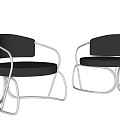 Pair of Modern Black Leisure Chairs with Curved Metal Frame and Leather Seats