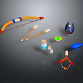 Colorful Children's Play Toys Including Bow Arrows Helmet Spinning Top And Slingshot