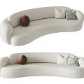 Modern White Curved Sectional Sofa With Decorative Ball And Patterned Pillows 3d model