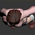 Game Movie Character In Pink Sweater With Bow Blue Skirt And Red Shoes Standing