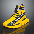 Stylish Yellow Black High-Top Shoes with Branded Text and Thick Chunky Sole Design