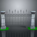 Wrought Iron Garden Gate Furniture With Stone Pillars Spiked Decorations And Grass