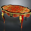 Luxurious Ornate Table With Red Patterned Surface Gold Trim And Intricate Carved Legs