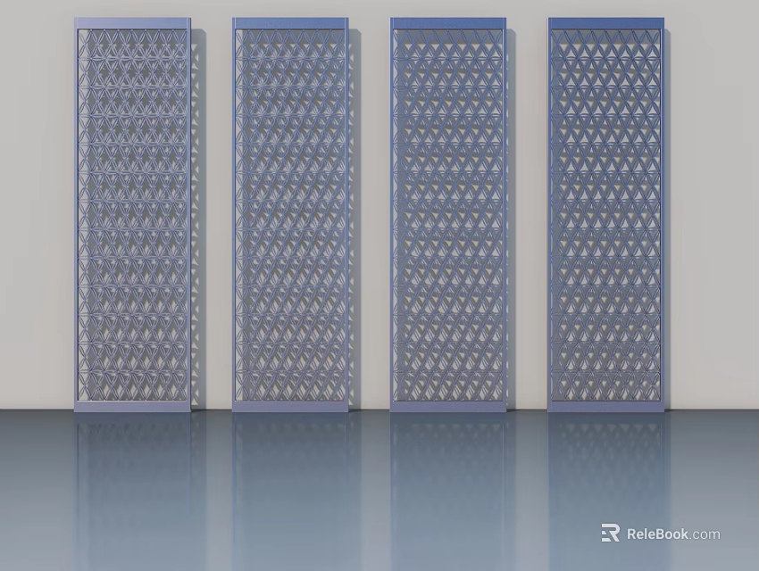 Modern Hinged Doors With Grid Perforated Pattern And Metal Surface Design 3d model