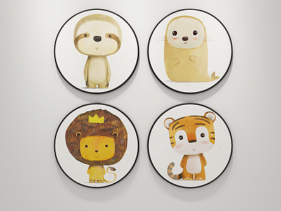 Modern round frame painting round cartoon decorative painting model