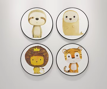 Modern round frame painting round cartoon decorative painting 3d model