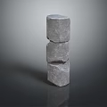 Abstract Stacked Gray Stone Pillar Sculpture with Textured Surface and Reflective Base 3d model