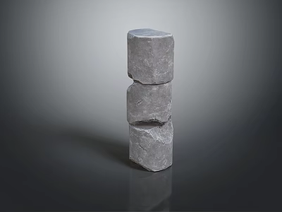 Abstract Stacked Gray Stone Pillar Sculpture with Textured Surface and Reflective Base 3d model