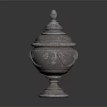 Silver Decorative Urn With Intricate Carvings Ornate Lid And Pedestal Base