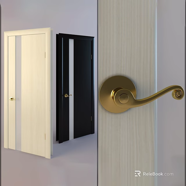 White And Black Hinged Doors With Gold Door Handle And Modern Design 3d model 