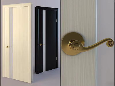 White And Black Hinged Doors With Gold Door Handle And Modern Design 3d model