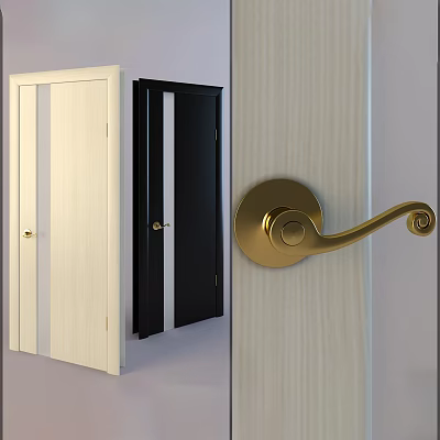 White And Black Hinged Doors With Gold Door Handle And Modern Design 3d model