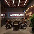 Min Men Chuan Jiao Skewer Restaurant Interior with Brick Wall Neon Sign and Tables Chairs