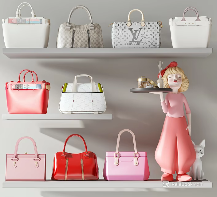 Colorful Fashion Handbags Displayed On Shelves With Various Styles And Designs 3d model 