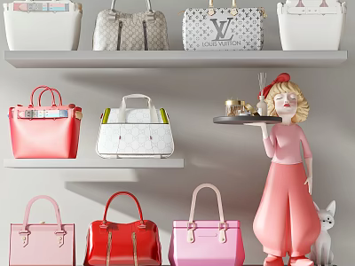 Colorful Fashion Handbags Displayed On Shelves With Various Styles And Designs 3d model
