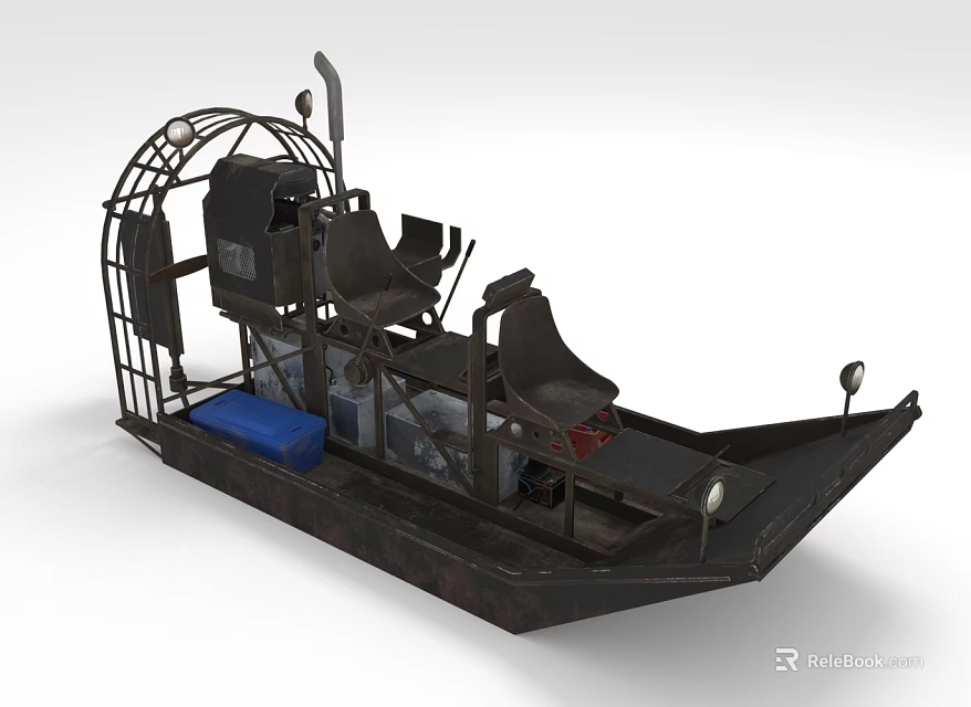 Unique Water Transport Vehicle With Metal Frame Cage Design Seats And Blue Storage Box 3d model 