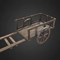 Vintage Wooden Handcart With Spoked Wheels And Wooden Plank Bed
