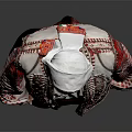 Traditional Ethnic Clothing With Red Striped Skirt Vest Headscarf And Necklace