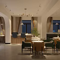 Elegant Modern Lounge Area Interior With Green Chairs Round Tables And Chandeliers