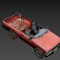 Old Red Convertible Car With Open Top And Worn Interior Seats