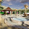 Colorful Water Park With Slides Float Rings And Kids Play Area