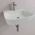 Wall Mounted White Ceramic Washbasin with Sleek Silver Faucet Design 3d model