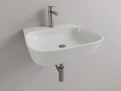 Wall Mounted White Ceramic Washbasin with Sleek Silver Faucet Design 3d model