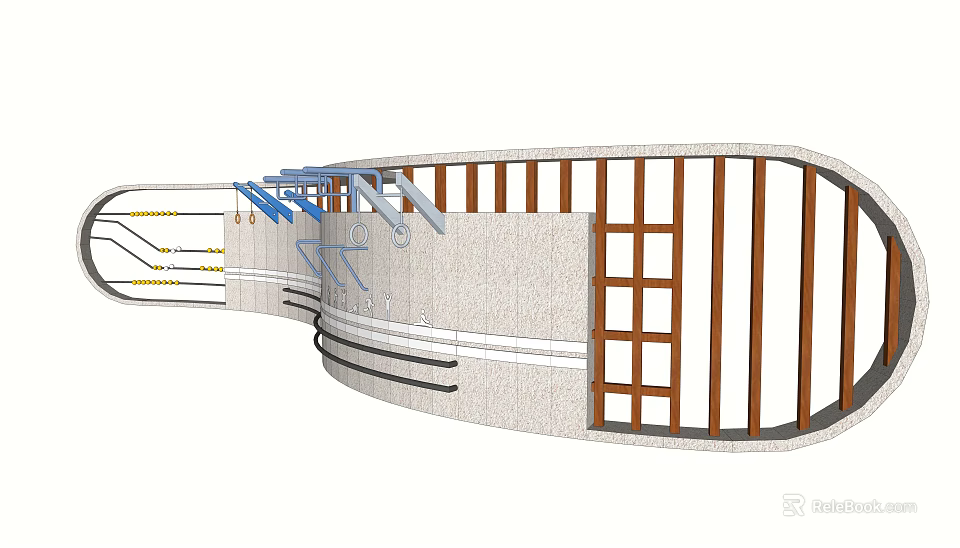 Sports Equipment for Swimming Pool with Wooden Frame Stairs and Handrails 3d model 