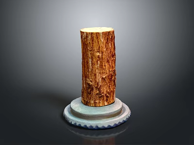 Natural Wooden Log Cylinder with Sturdy Stone Base for Decorative 3d model