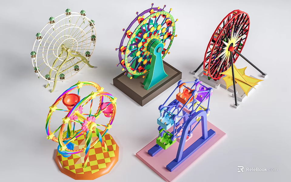 Children's Play Area Featuring Colorful Ferris Wheels Carousel Rides And Fun Designs 3d model 