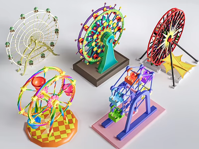 Children's Play Area Featuring Colorful Ferris Wheels Carousel Rides And Fun Designs 3d model